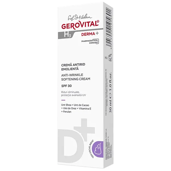 Crema antirid emolienta SPF30 H3 Derma+, 30ml, Gerovital 