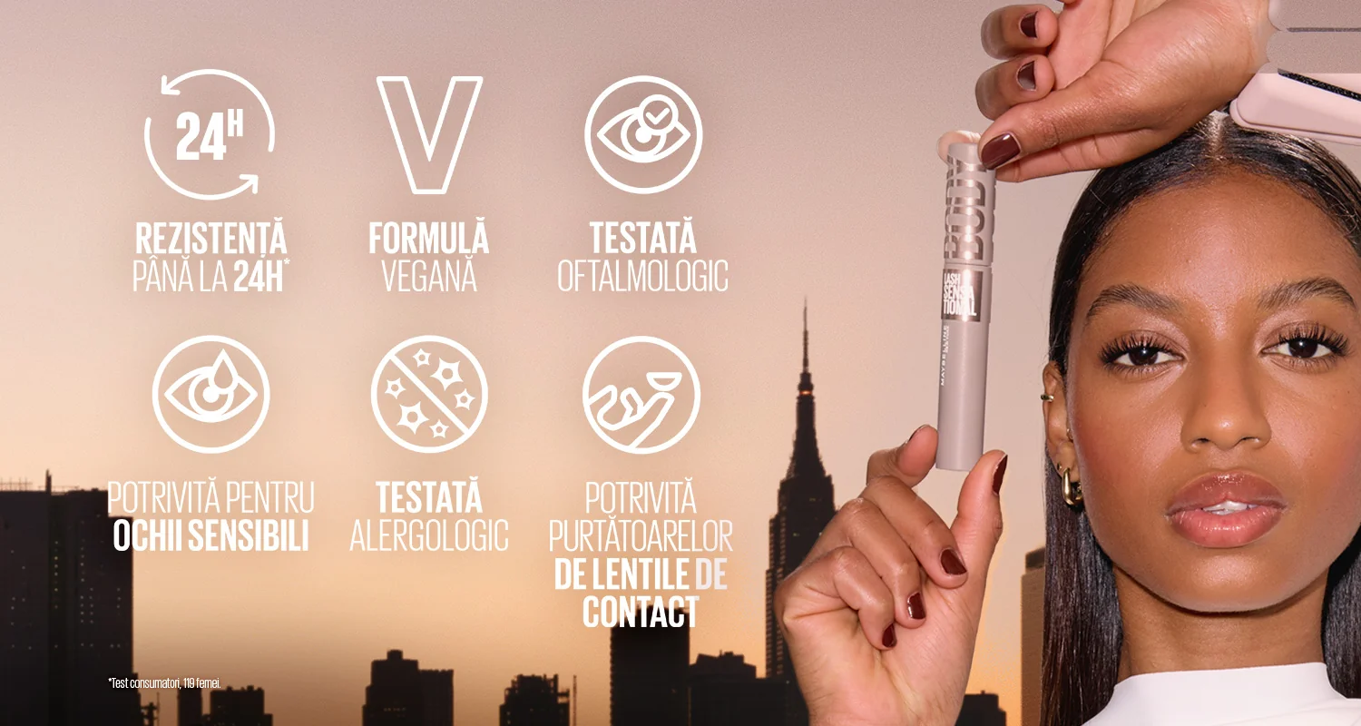 Mascara cu rezistenta pana la 24 de ore, formula vegana, testata oftalmologic. Mascara cu rezistenta pana la 24 de ore, formula vegana, testata oftalmologic.
