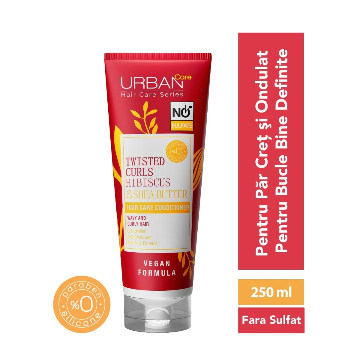 Balsam de par fara sulfati pentru bucle cu Hibiscus si Unt de Shea, 250ml, Urban Care