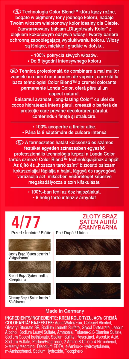 Vopsea de par permanenta 4/77 Golden Brown, 110ml, Londa