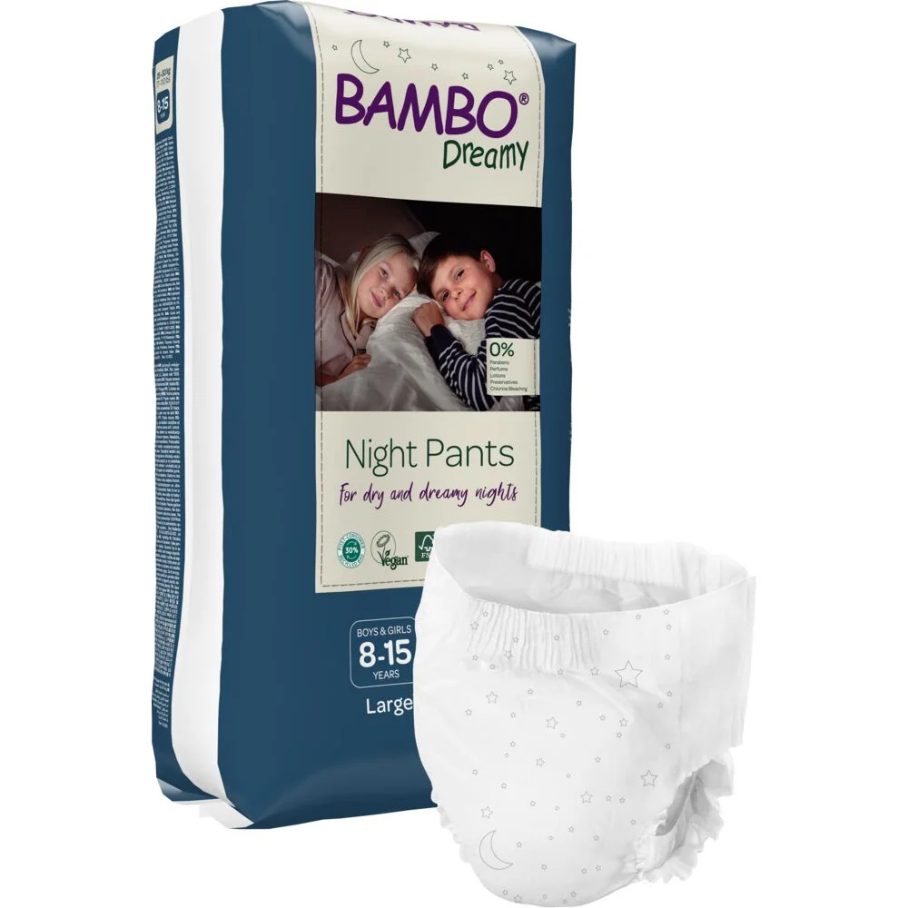Scutece chilot pentru copii Dreamy Night Pants 8-15 ani pentru 35-50kg, 10 bucati, Bambo Nature