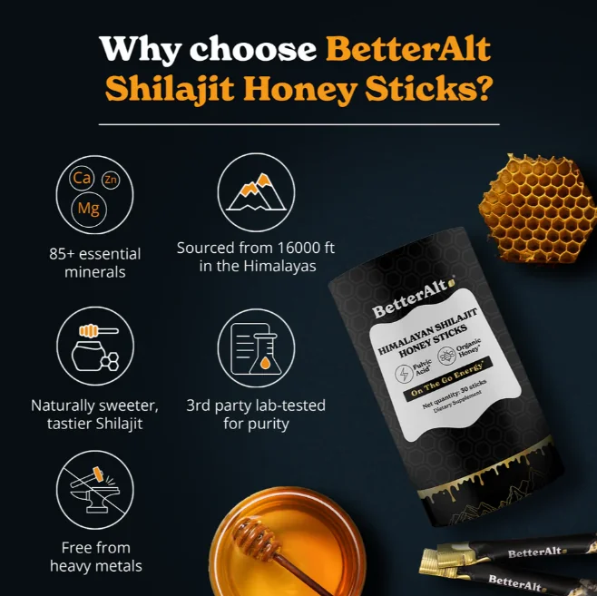 Pliculete de Shilajit din Himalaya si Miere cu 75% Acid Fulvic BetterAlt, 30 bucati, GNC