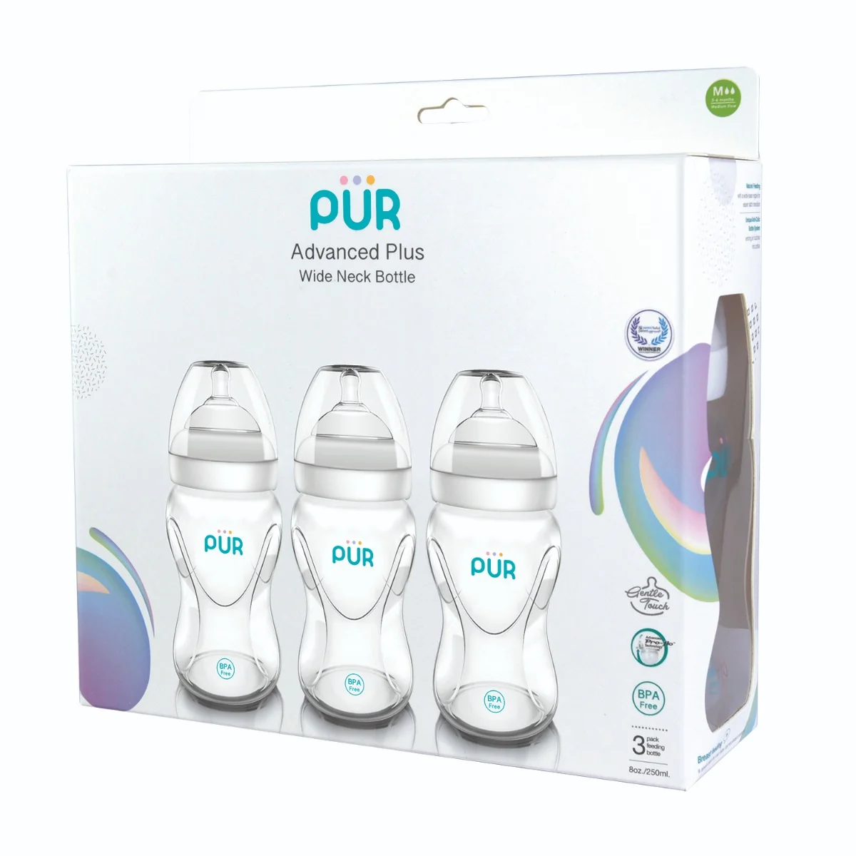 Set Biberoane cu gura larga Advanced Plus, 3x250ml, PUR