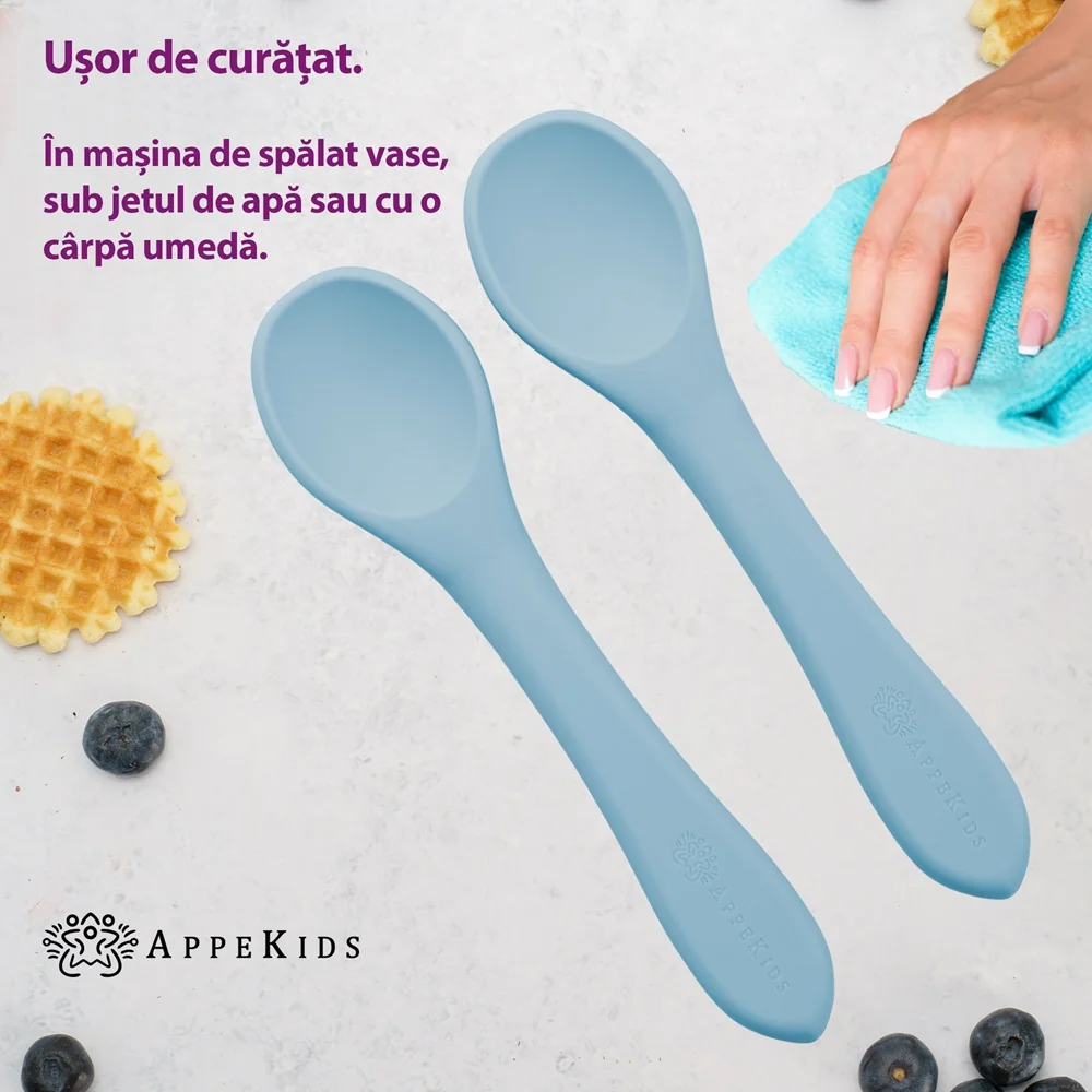 Set lingurite din silicon Aqua Blue 6 luni+, 2 bucati, Appekids