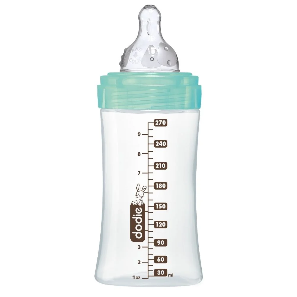 Biberon din sticla pentru initiere anti-colici 0-6 luni Debit 2 Pasari, 270ml, Dodie