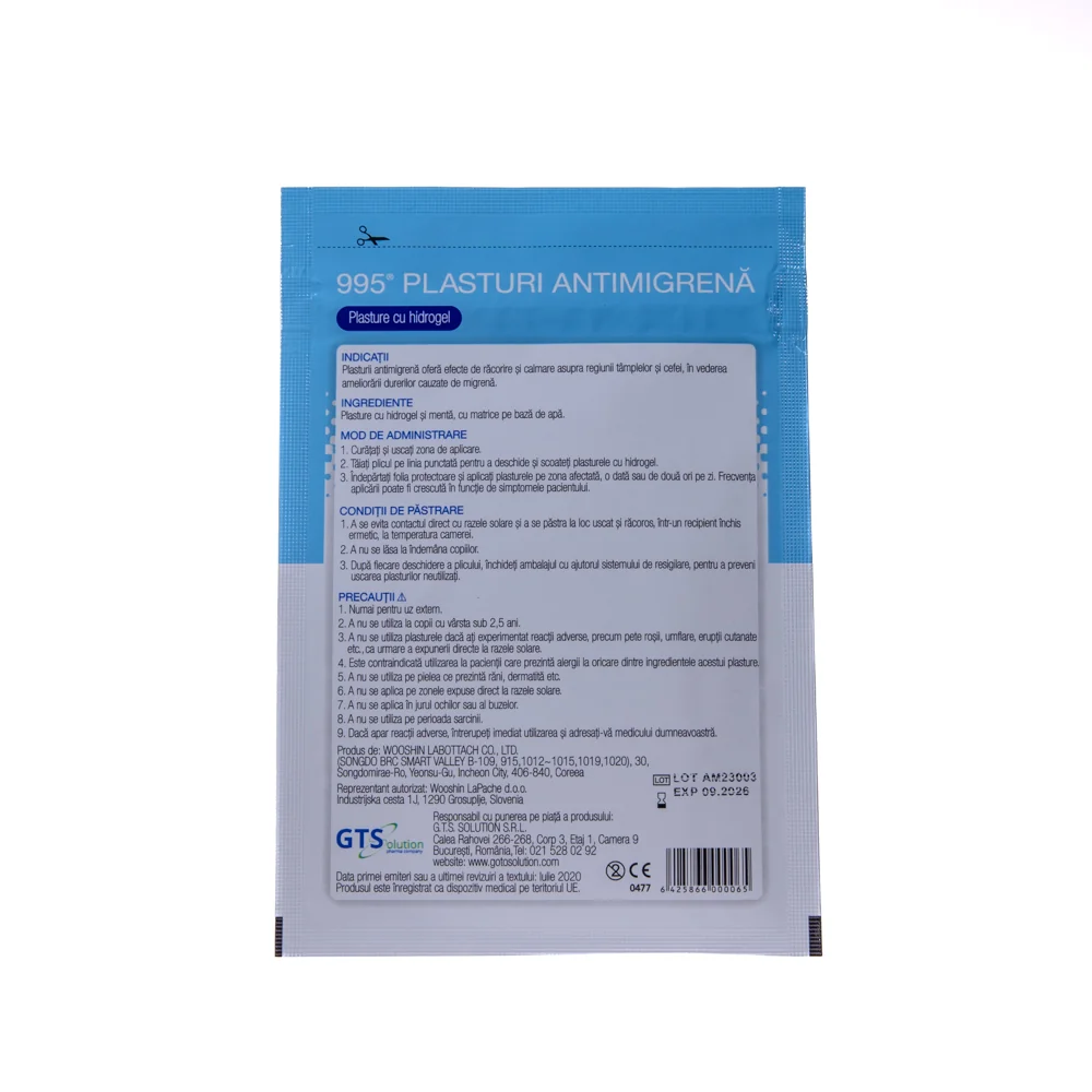 Plasturi antimigrena, 12 plasturi, Wooshin Labottach