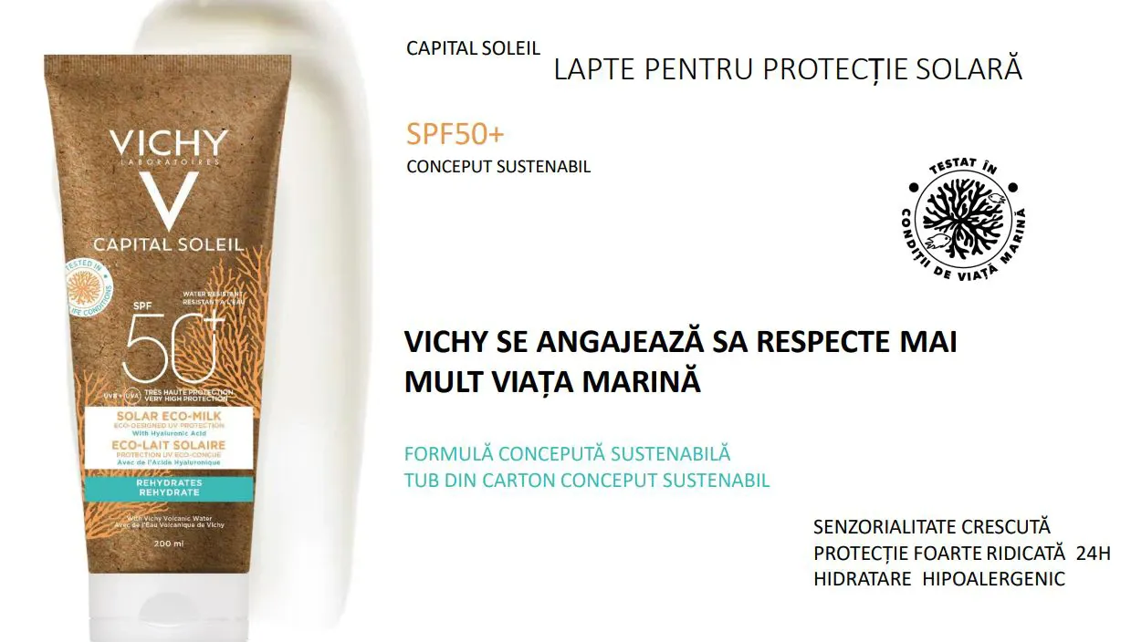 Lapte pentru protectie solara conceput sustenabil Capital Soleil SPF50+, 200ml, Vichy