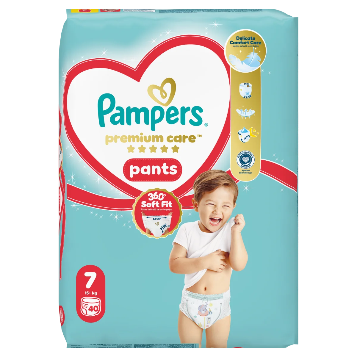 Scutece-Chilotel Premium Care Marimea 7 15kg+, 40 bucati, Pampers