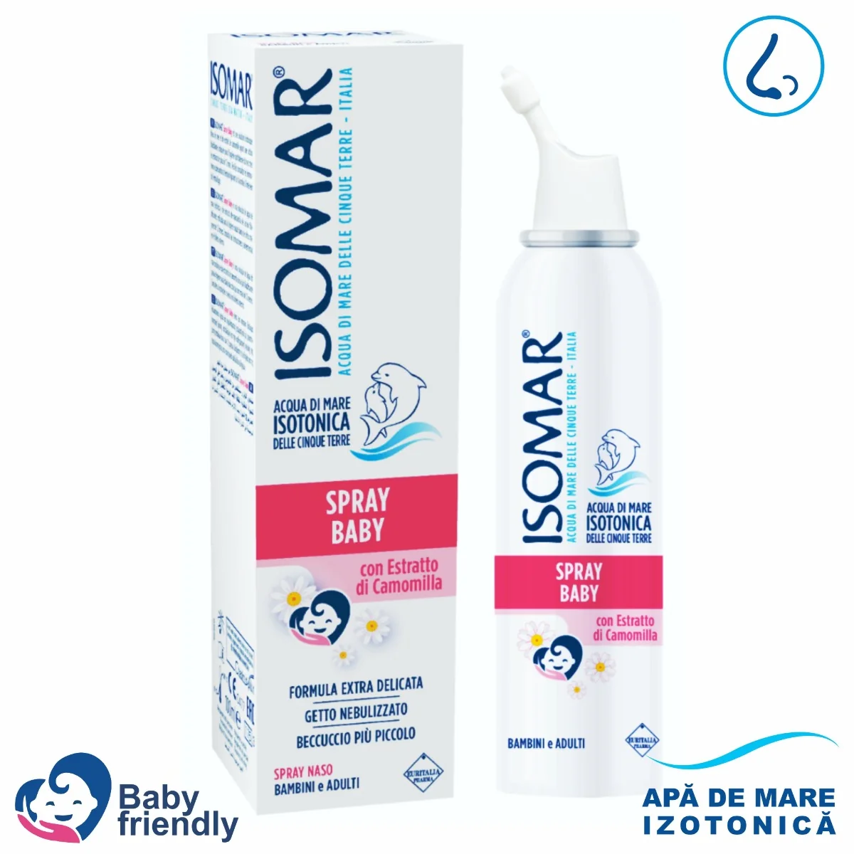 Spray nazal cu apa de mare izotonica si musetel Spray Baby 12+, 100ml, Isomar