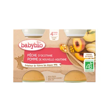 Piure din piersici si mere Bio, 2 x 130g, BabyBio