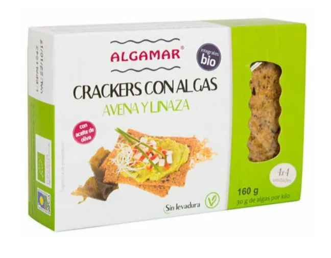 Crackers cu ovaz, seminte de in si alge marine Bio, 160g, Algamar