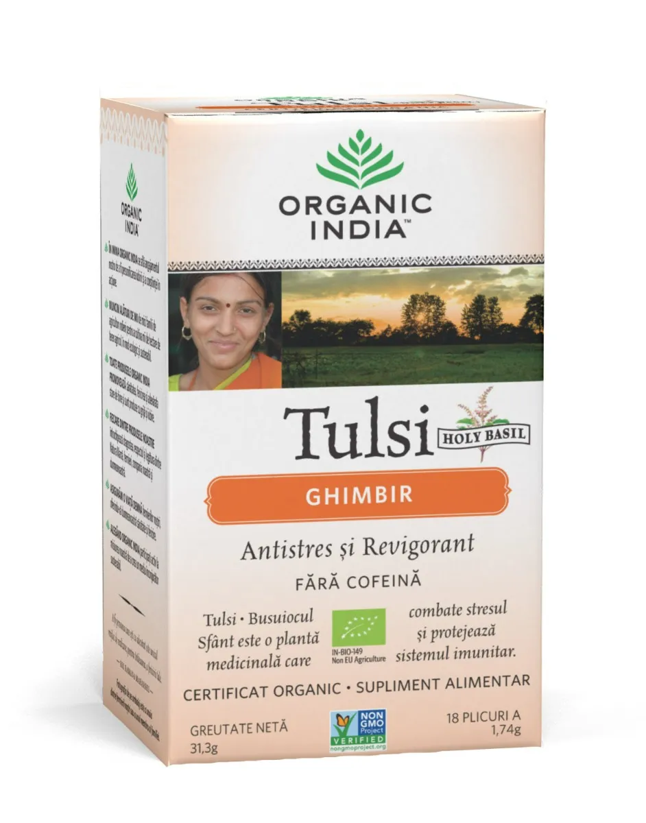 Tulsi Ceai de Ghimbir, 18 plicuri, Organic India 