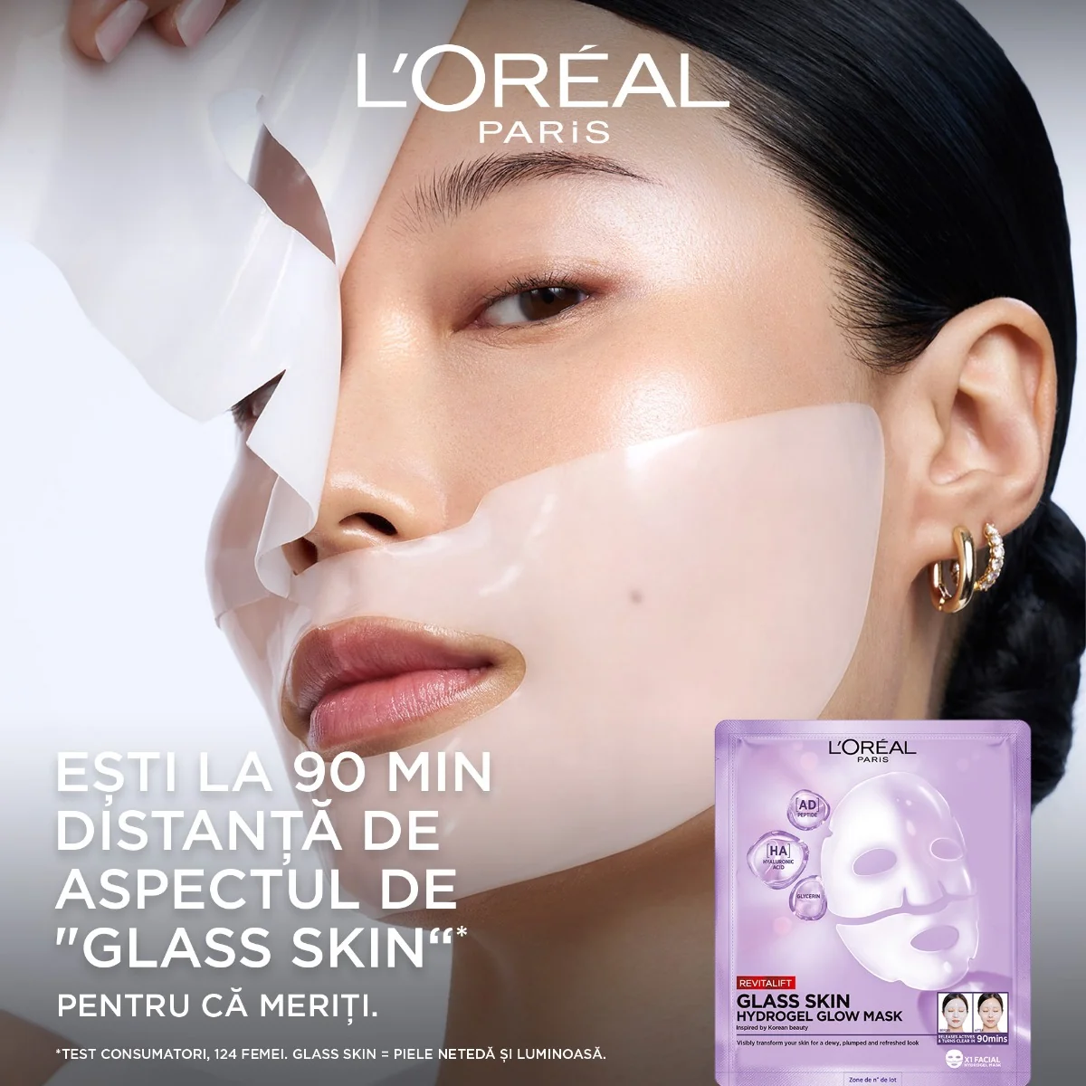 Masca hidrogel pentru iluminare Revitalift Glass Skin, 25g, L'Oreal Paris