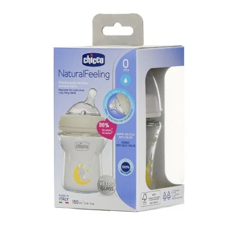 Biberon hranire din sticla Natural Feelling 0 luni+, 150ml, Chicco