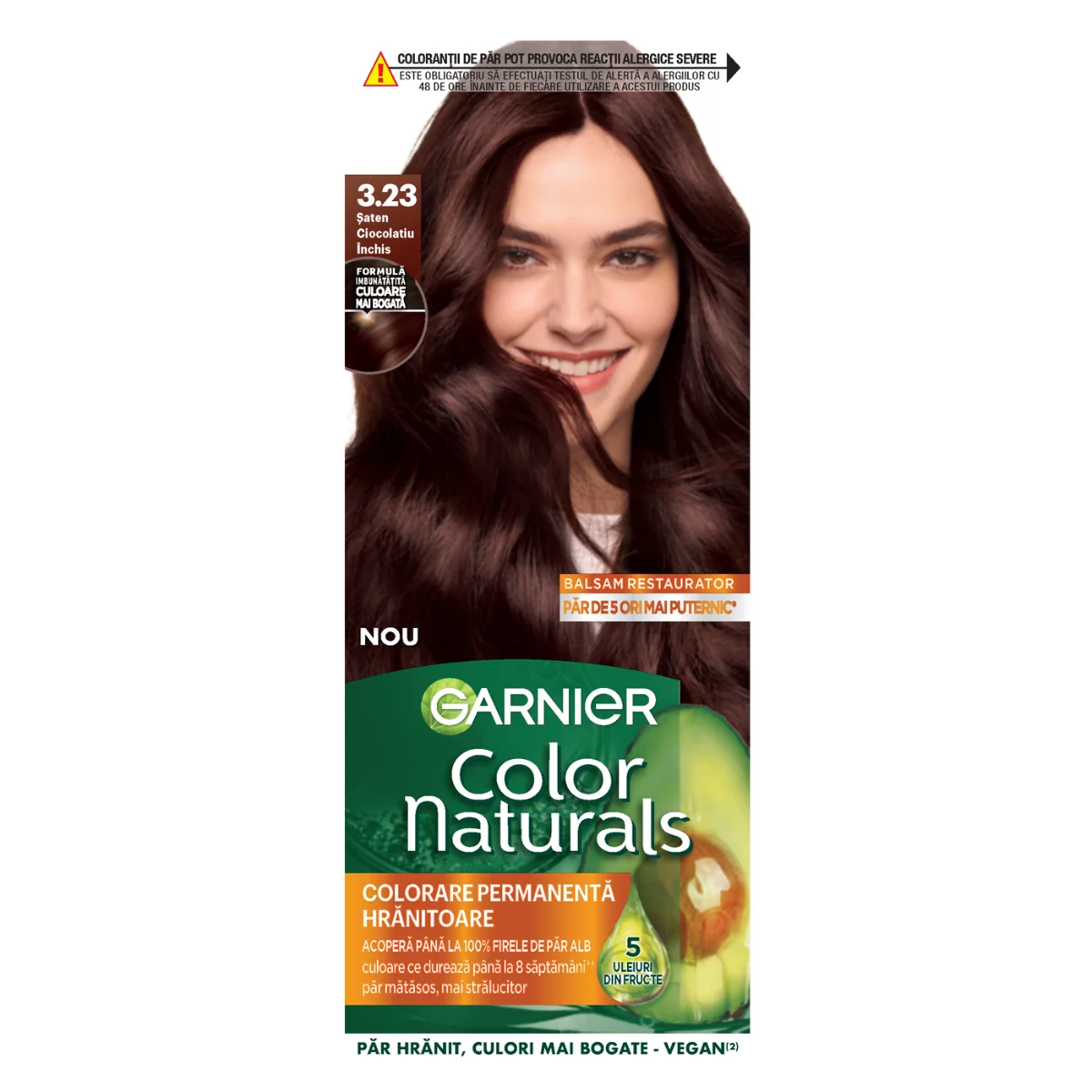 Vopsea de par permanenta Color Naturals 3.23 Saten Ciocolatiu Inchis, 112ml, Garnier