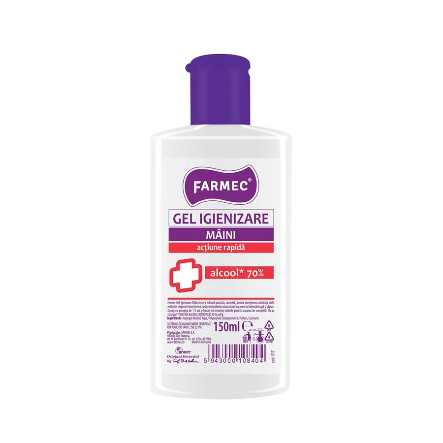 Gel igienizare pentru maini alcool 70%, 150ml, Farmec