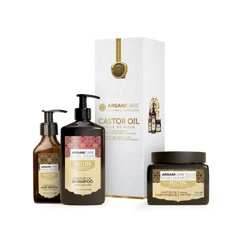 Set trio cu Ulei de Ricin pentru accelerarea cresterii parului, Arganicare