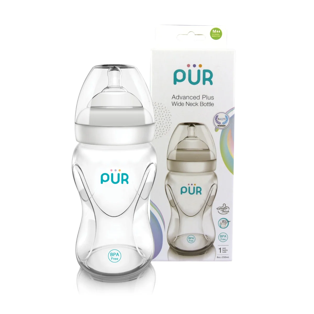 Biberon cu gura larga Advanced, 250ml, PUR