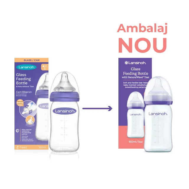 Biberon sticla cu tetina silicon pentru +1 luna, 160ml, Lansinoh