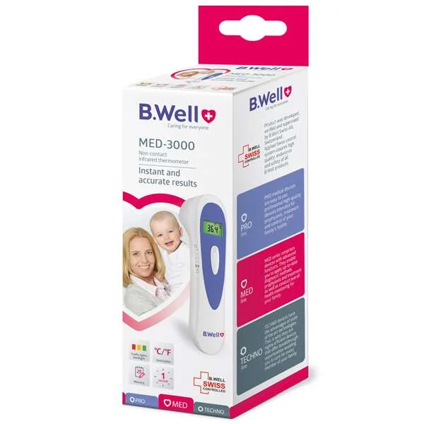 Termometru medical electronic cu infrarosu non-contact multifunctional MED-3000, 1 bucata, B.Well