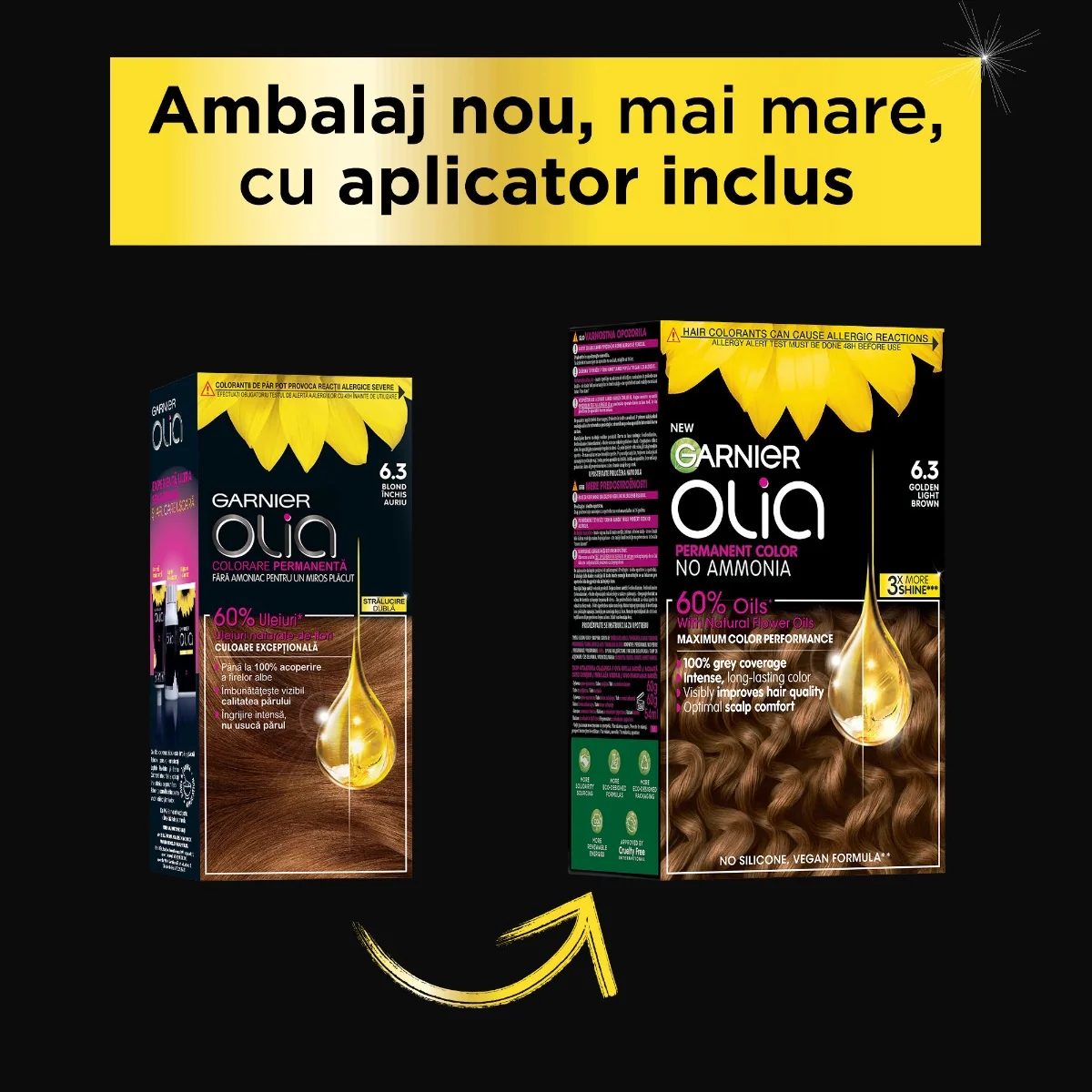 Vopsea de par permanenta fara amoniac 6.3 Golden Light Brown Olia, 174ml, Garnier
