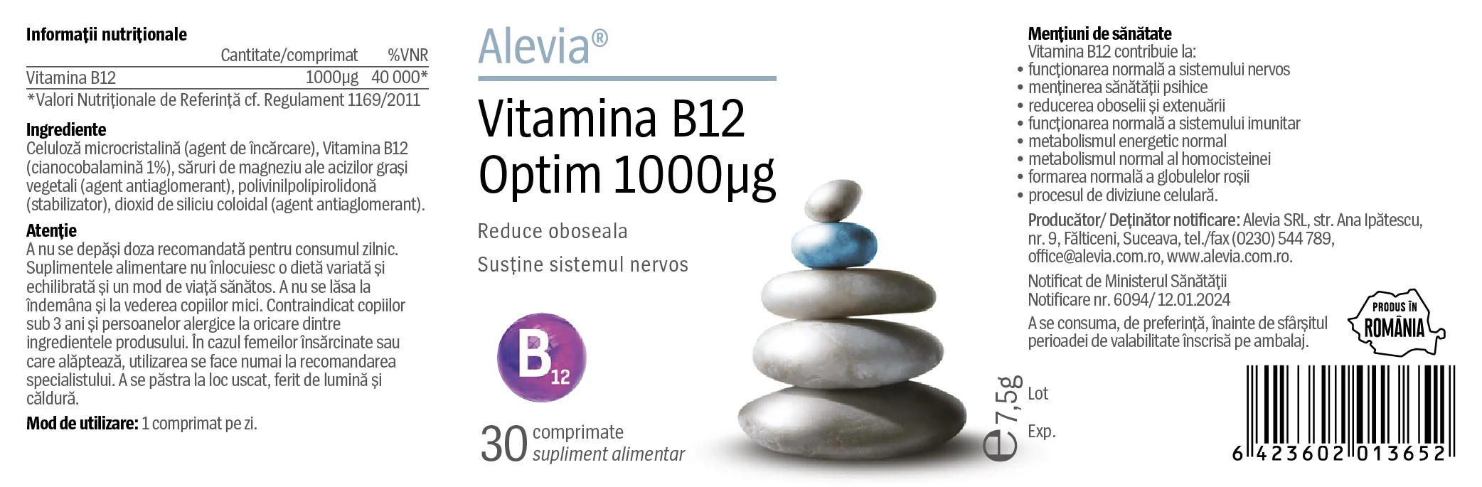 Vitamina B12 Optim 1000mcg, 30 capsule, Alevia