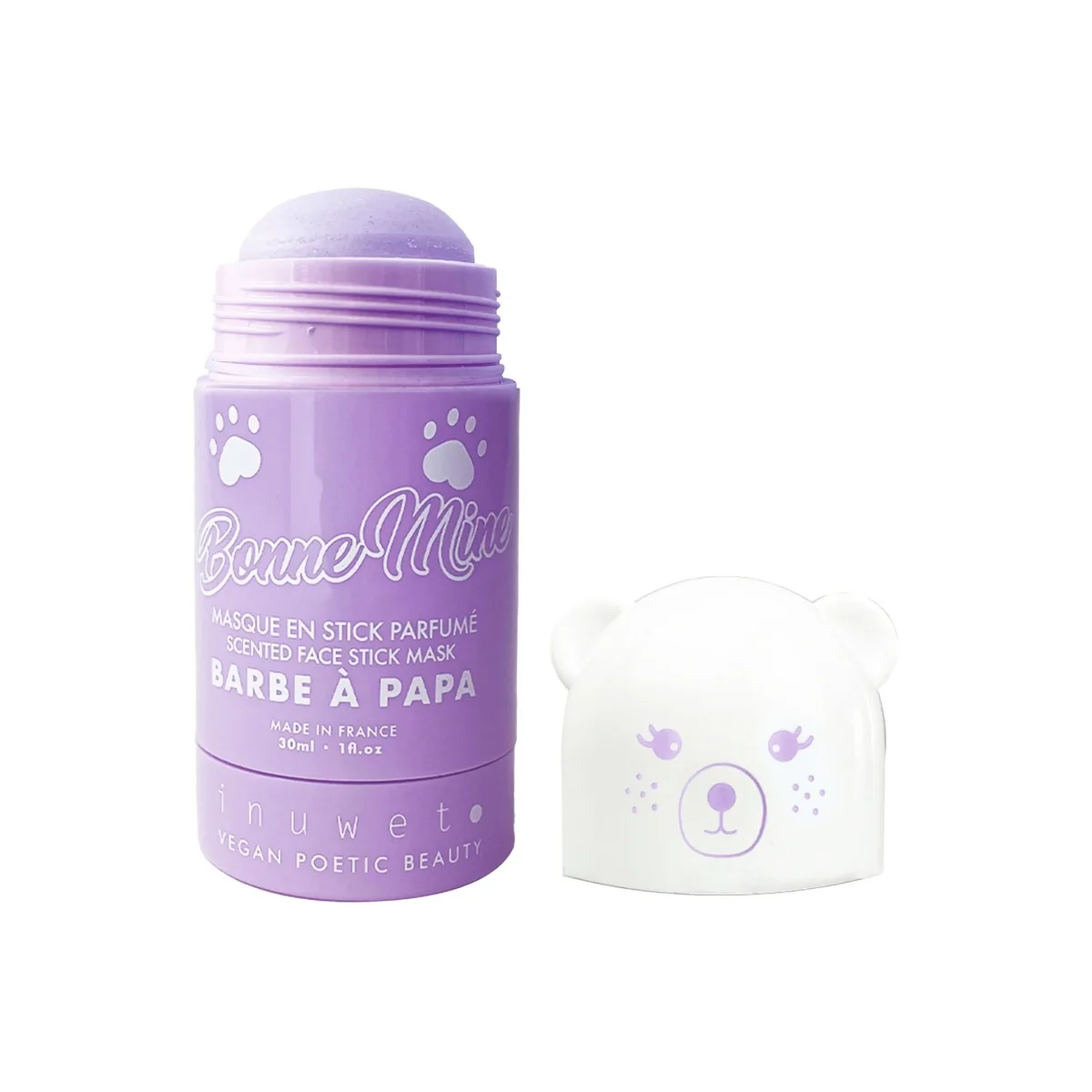 Masca stick iluminatoare pentru fata cu argila si parfum de la vata de zahar, 30ml, Inuwet
