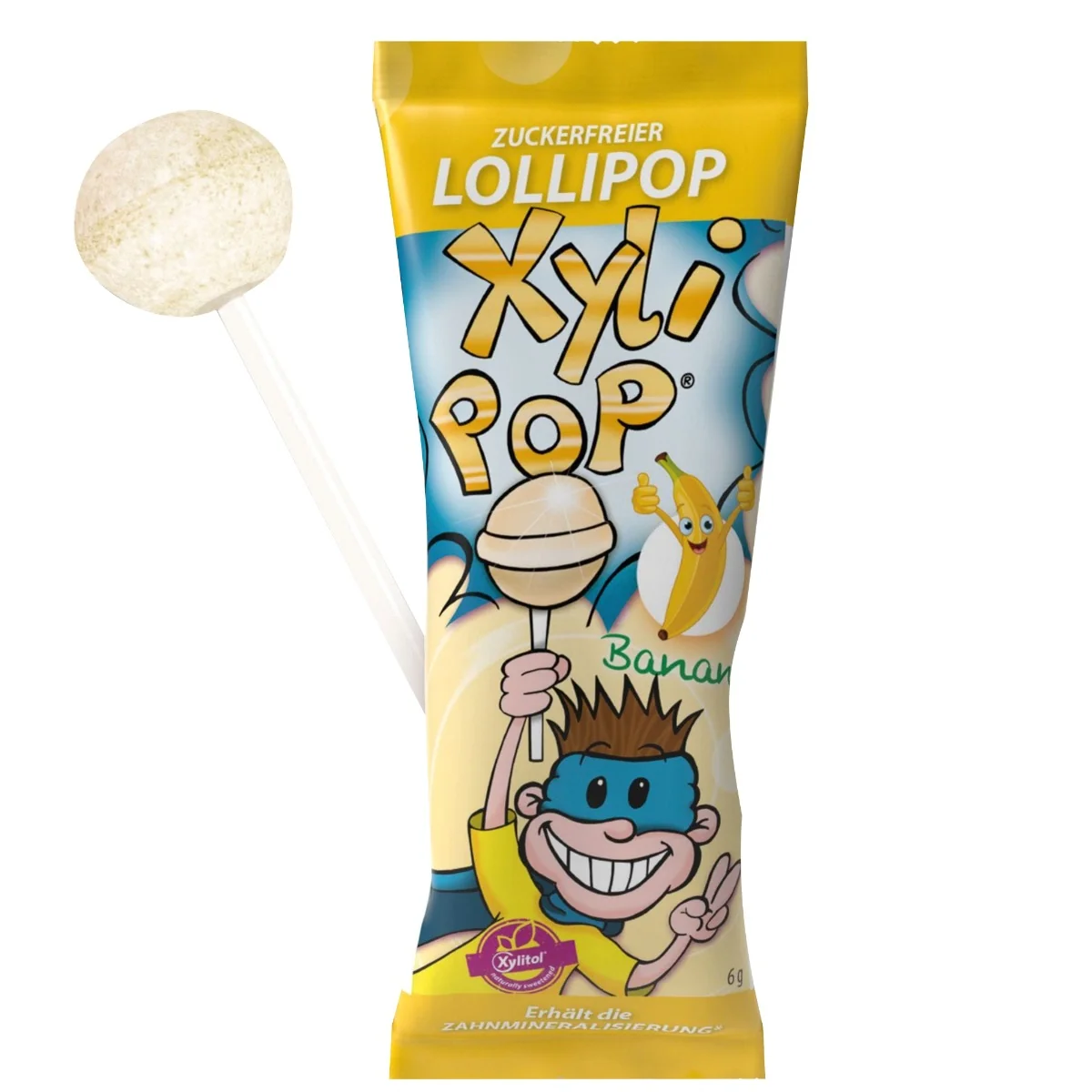 Acadea cu aroma de banana pentru +3 ani Xylipop, 6g, Miradent