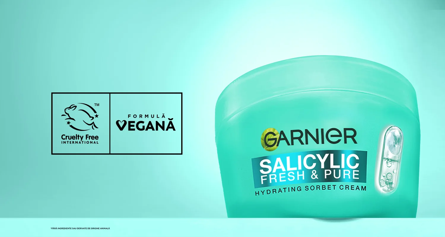 Crema Garnier Salicylic Fresh & Pure cu formula vegana si certificare cruelty free. Crema Garnier Salicylic Fresh & Pure cu formula vegana si certificare cruelty free.