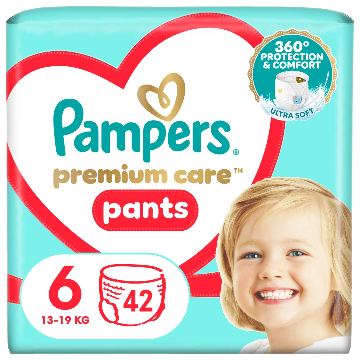 Scutece Premium Care Pants Nr.6 pentru 13-19 kg, 42 bucati, Pampers