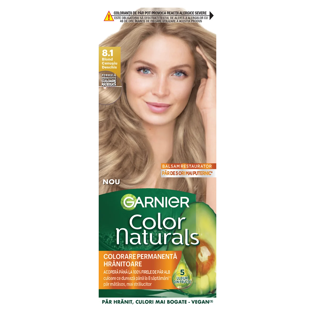 Vopsea de par permanenta Color Naturals 8.1 Blond Cenusiu Deschis, 112ml, Garnier
