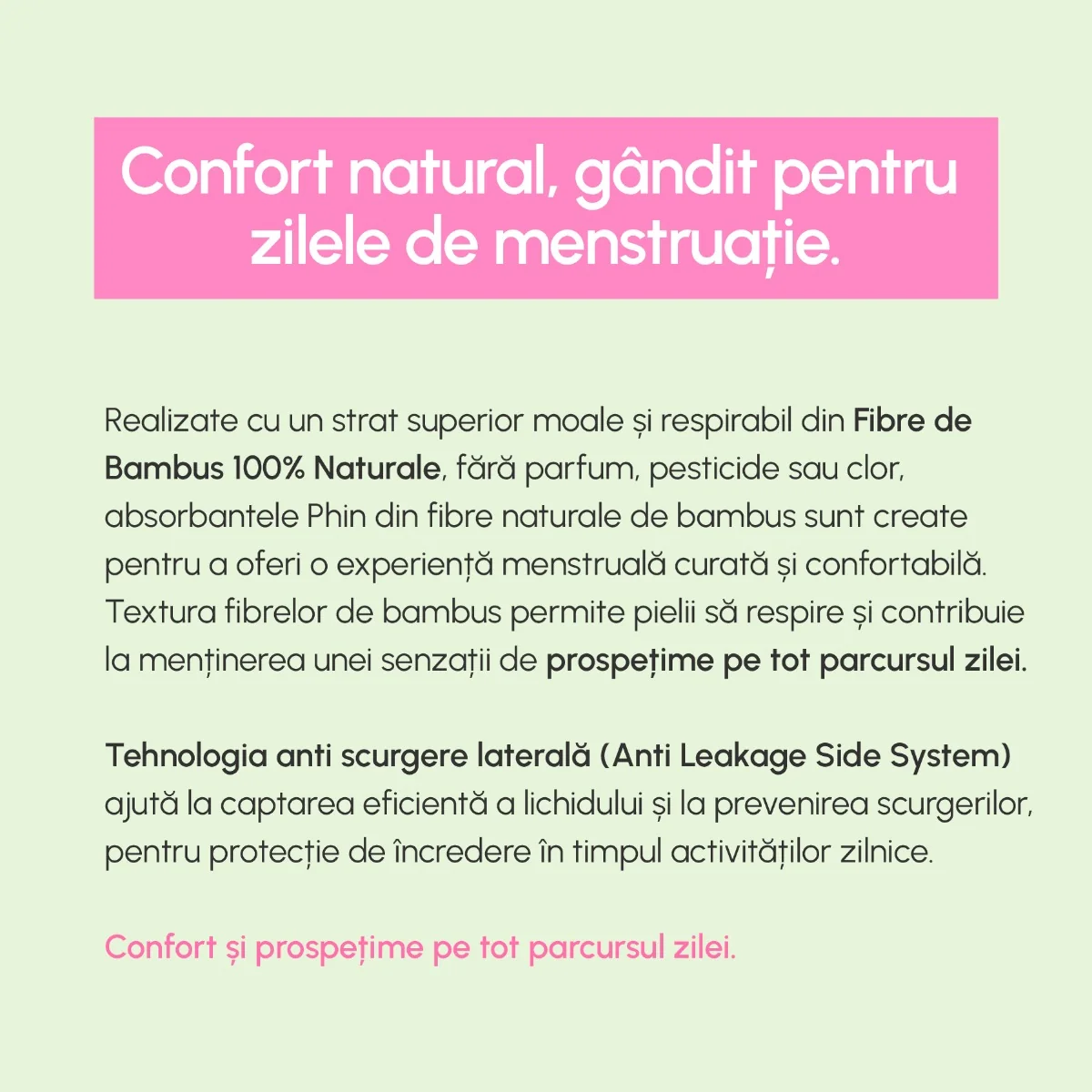 Absorbante pentru zi din bambus natural, 10 bucati, Phin 