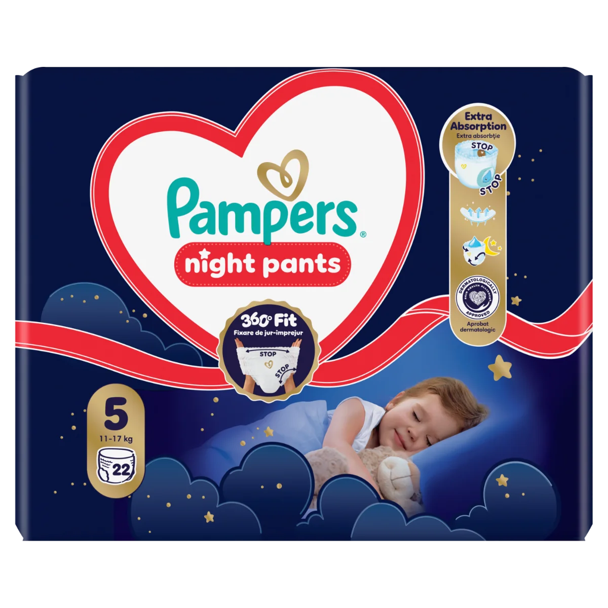 Scutece-chilotel de noapte Night Pants Marimea 5 pentru 12-17 kg, 22 bucati, Pampers