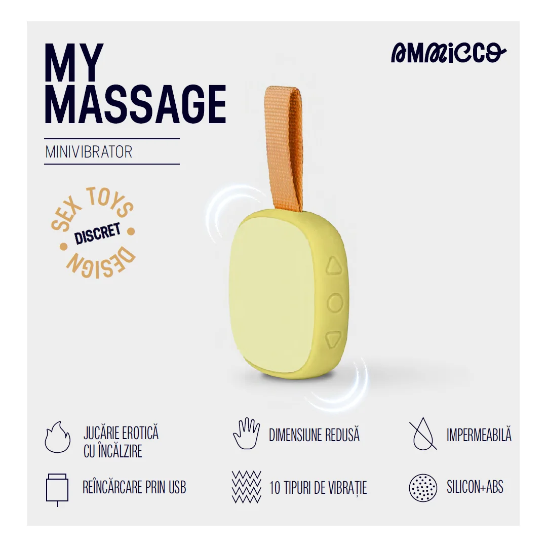 Mini vibrator cu 10 moduri de vibratie si functie incalzire My Massage, 1 bucata, Ammicco