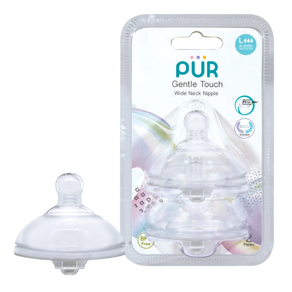 Set tetine silicon Gentle Touch marime L +6 luni, 2 bucati, PUR