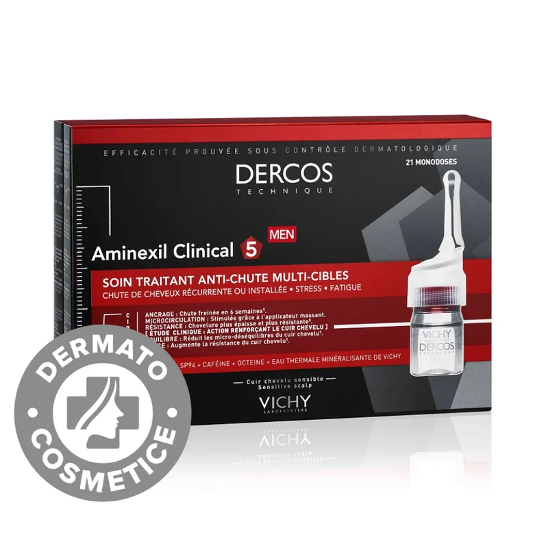 Tratament fiole impotriva caderii parului pentru femei Aminexil Clinical 5 Dercos, 21 x 6ml, Vichy