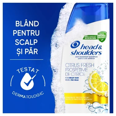 Sampon Head & Shoulders Citrus Fresh, bland cu scalpul si parul, testat dermatologic.