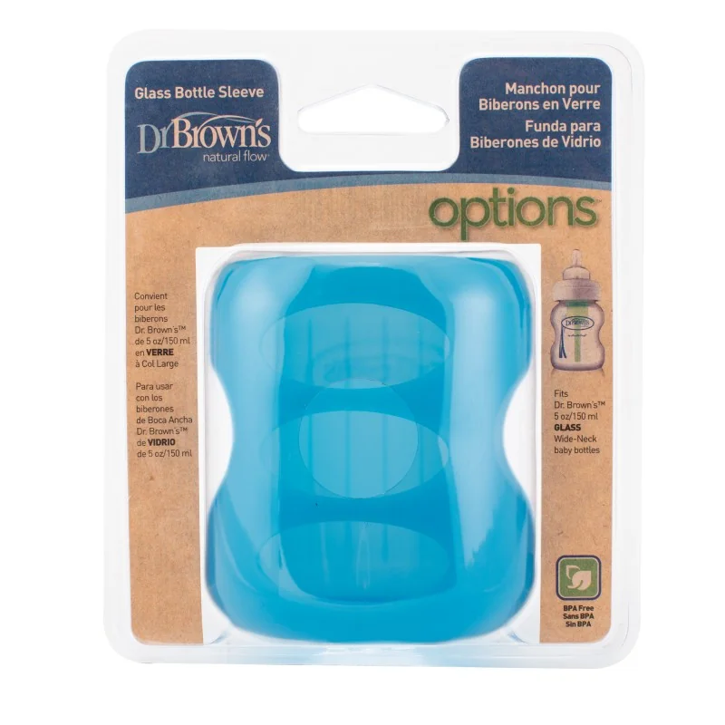 Protectie silicon pentru biberon din sticla cu gat larg albastru, 150ml, Dr. Brown's