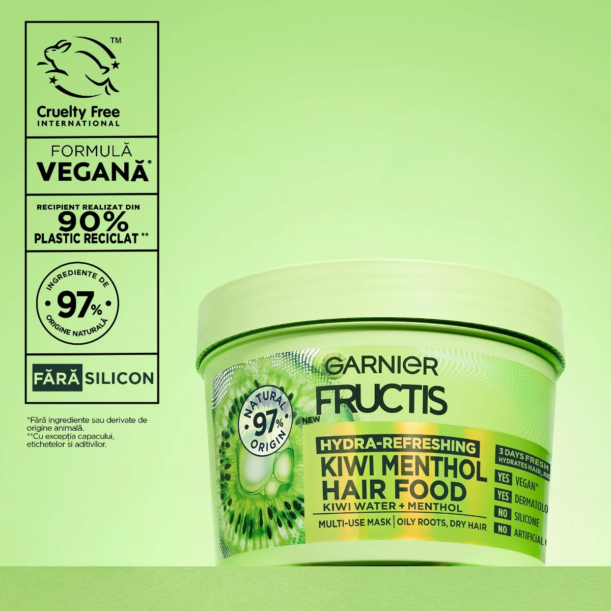 Masca de par hidratanta pentru radacini grase si varfuri despicate Fructis Hair Food Kiwi, 390ml, Garnier