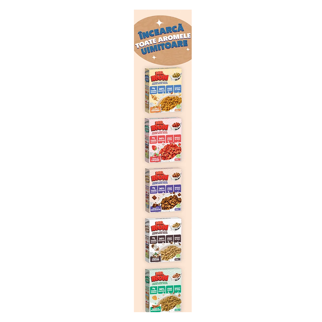 Cereale cu 30% proteina fara zahar low-carb gluten free si vegane Caramel Sarat, 250g, Mr. Iron
