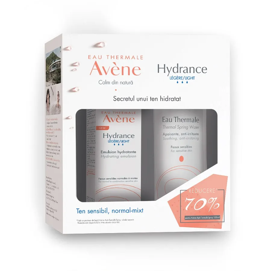 Pachet Emulsie hidratanta Hydrance Legere 40ml + 70% reducere Apa termala 150ml, Avene
