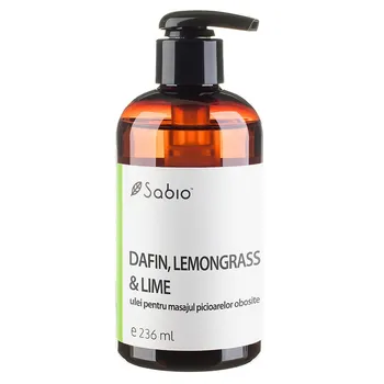 Ulei pentru masajul picioarelor obosite cu dafin + lemongrass si lime, 236ml, Sabio 