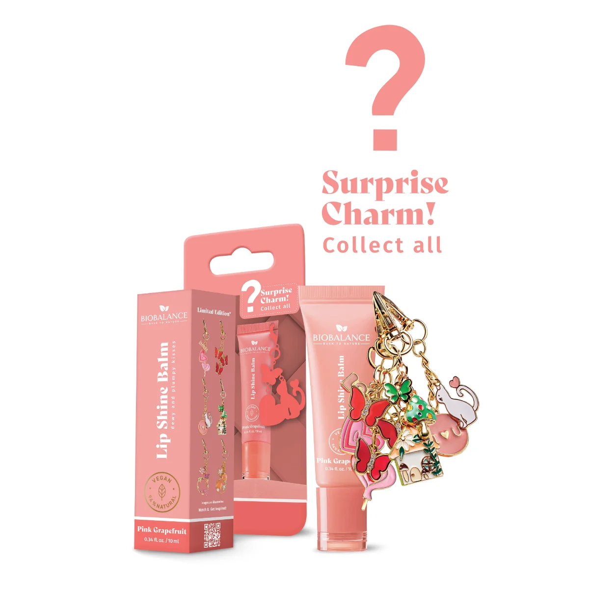 Balsam de buze cu efect lucios si breloc surpriza Pink Grapefruit, 10ml, Bio Balance
