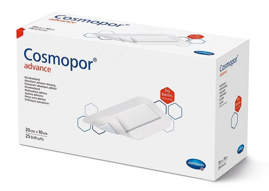 Plasture steril cu corp absorbant si margini autoadezive, 20 x 10cm, 25 plasturi, Cosmopor