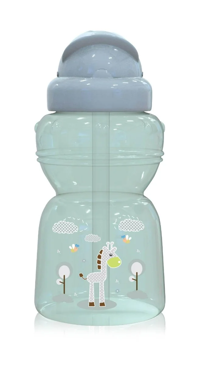 Biberon sport cu pai moale si flexibil 6 luni+ Mini Animals Mint Green, 200ml, Lorelli