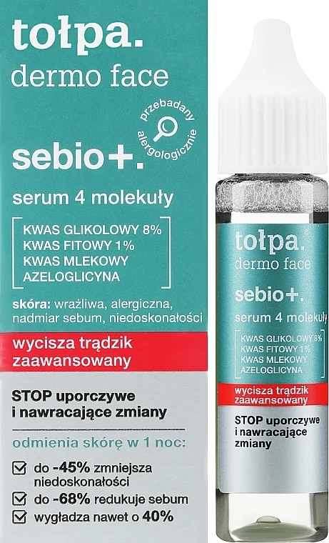 Ser anti-imperfectiuni cu 4 acizi pentru ten gras si acneic Dermo Face Sebio+, 20ml, Tołpa