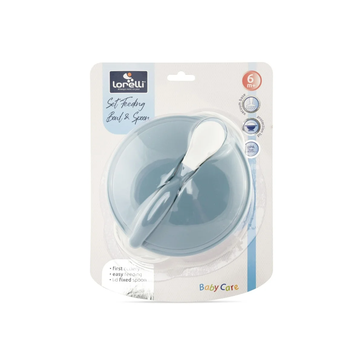 Set castron cu ventuza capac si lingurita Moonlight Blue, Lorelli 