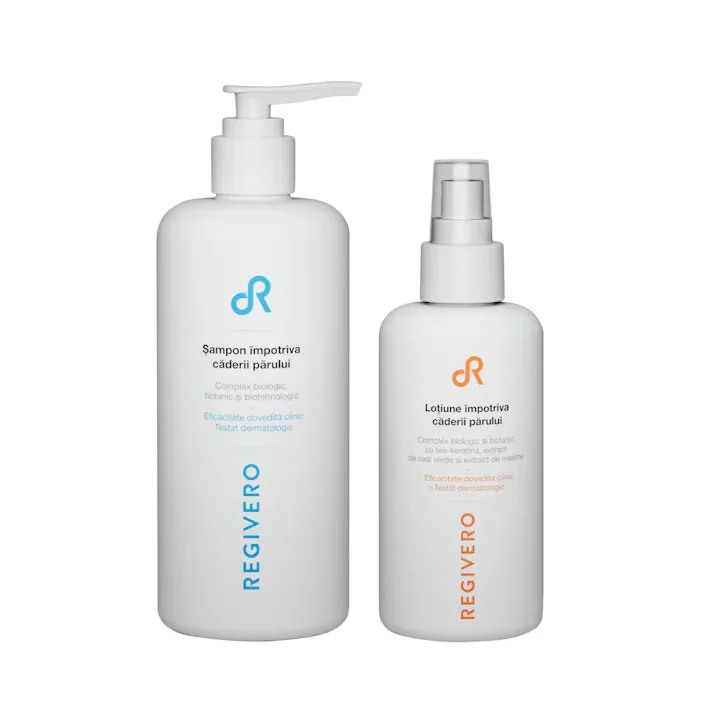 Pachet pentru ingrijirea parului anti-cadere Sampon 250ml + Lotiune 150ml, Regivero