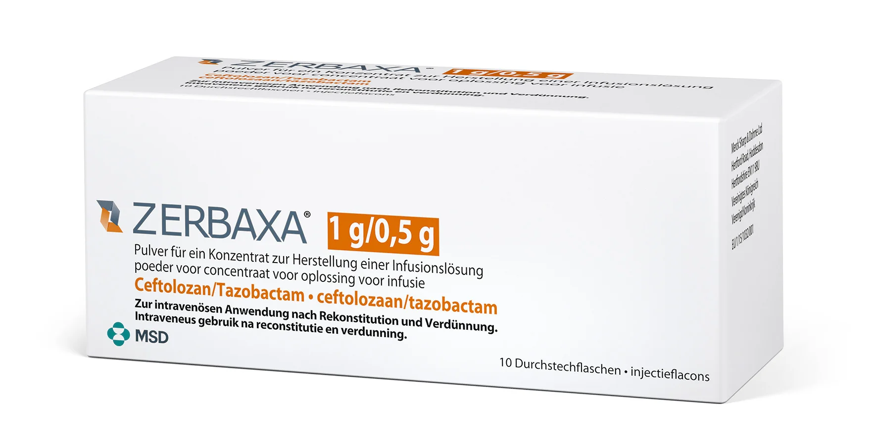 Zerbaxa pulbere pentru concentrat solutie perfuzabila 1g/0,5 g/20ml, 10 flacoane, MSD