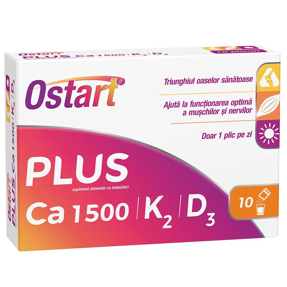 Ostart Plus Ca 1500 + K2 + D3, 10 plicuri, Fiterman